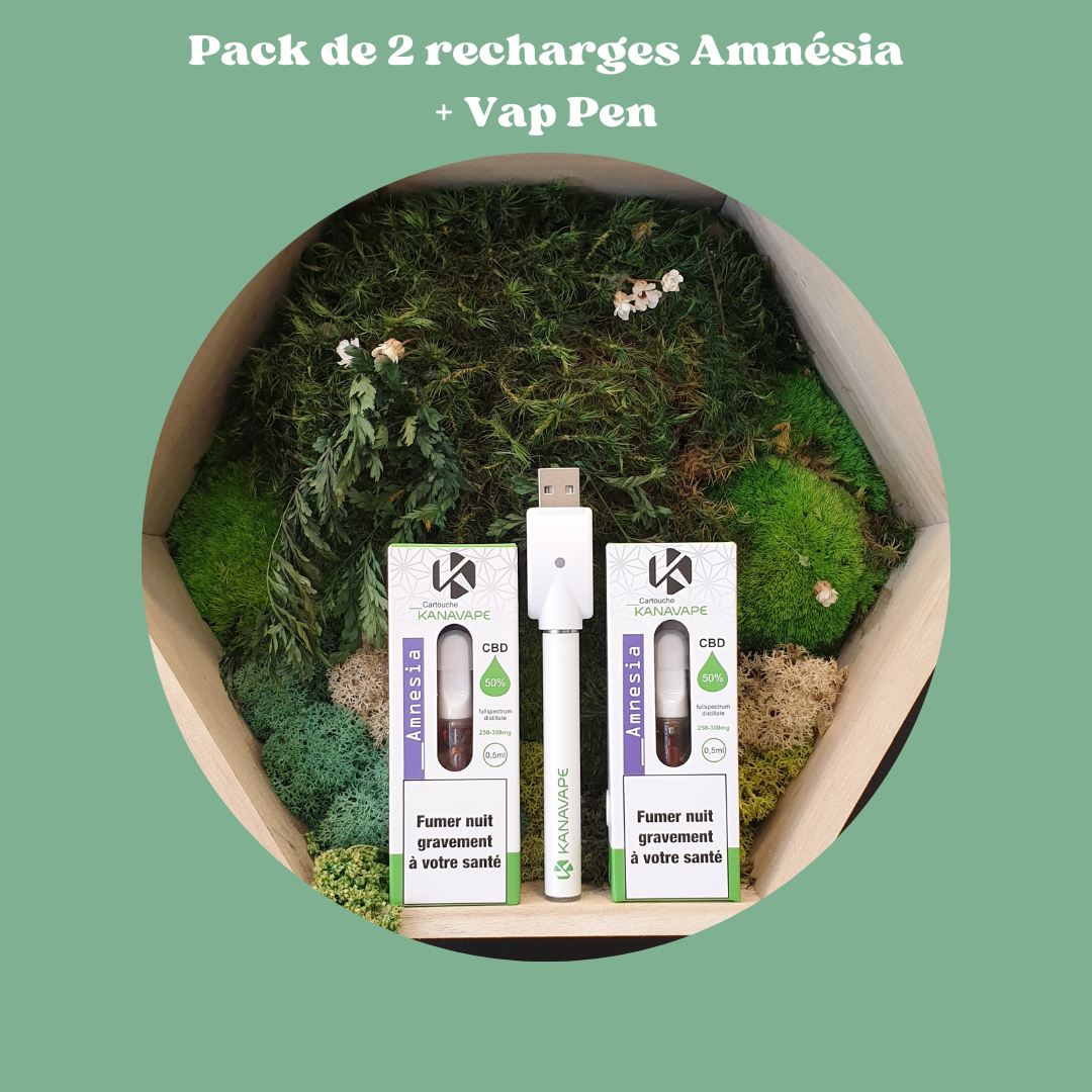 Pack de 2 cartouche Amnesia + Vape Pen - 50% cannabinoïdes - 0,5ml